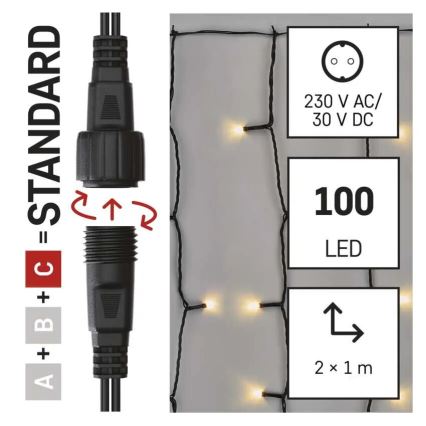 Guirlande de Noël extérieure 100xLED/1x2m IP44 blanc chaud