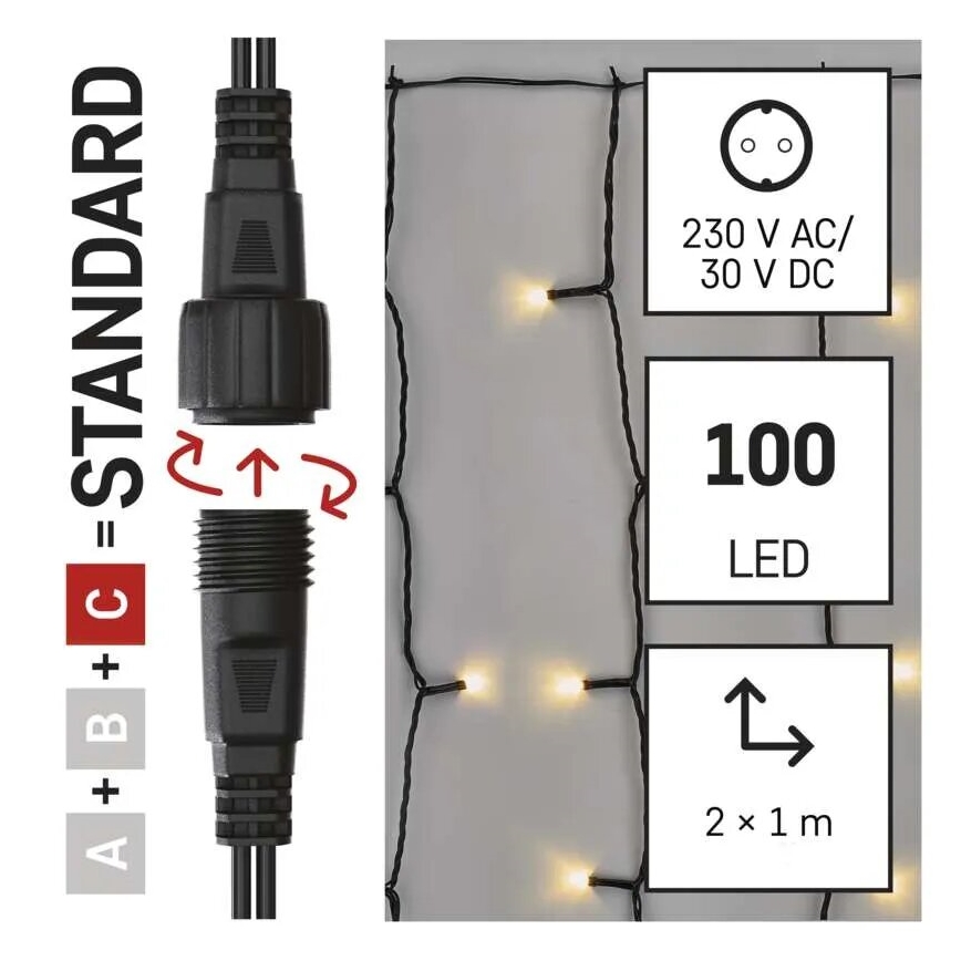 Guirlande de Noël extérieure 100xLED/1x2m IP44 blanc chaud