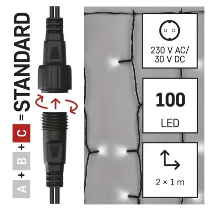 Guirlande de Noël extérieure 100xLED/1x2m IP44 blanc froid