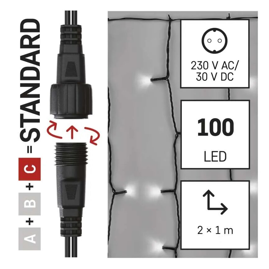 Guirlande de Noël extérieure 100xLED/1x2m IP44 blanc froid
