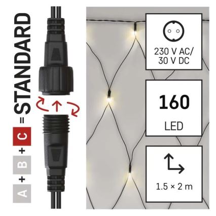 Guirlande de Noël extérieure 160xLED/2x1,5m IP44 blanc chaud