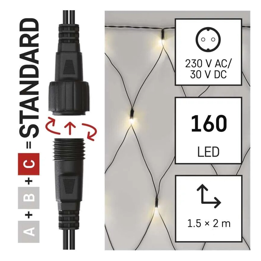 Guirlande de Noël extérieure 160xLED/2x1,5m IP44 blanc chaud