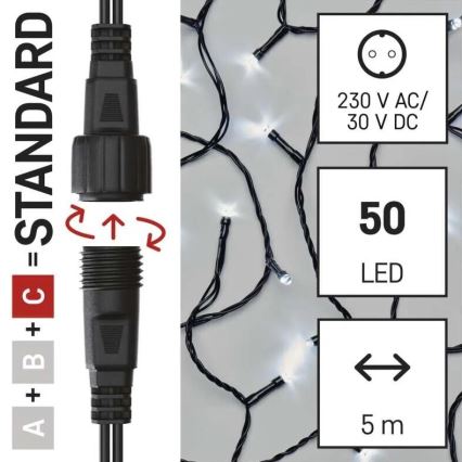 Guirlande de Noël extérieure 50xLED/5m IP44 blanc froid