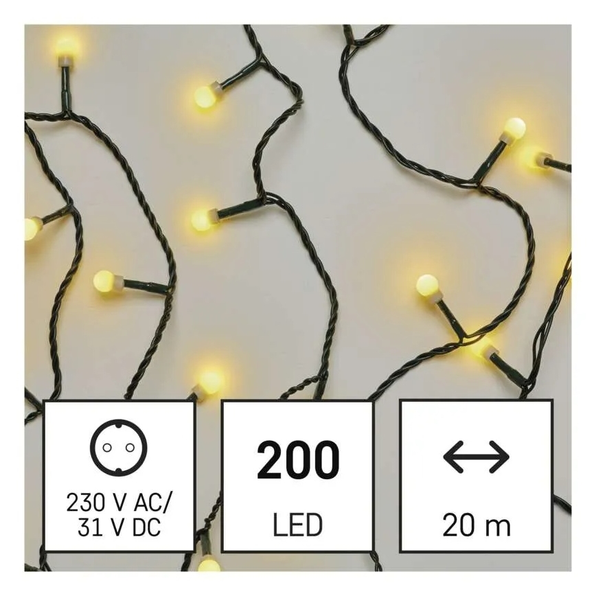 Guirlande de Noël LED 200 LED, 8 fonctions, 20 m, IP44, blanc chaud