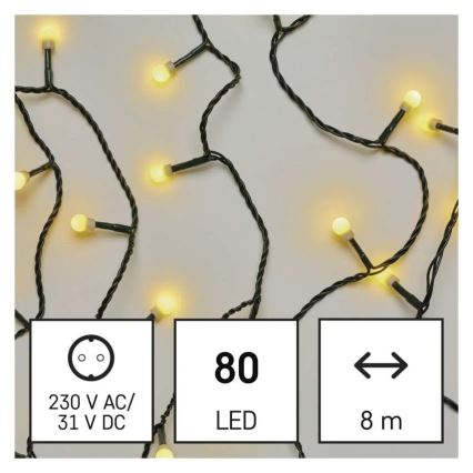 Guirlande de Noël LED, 80 lampes LED, 230 V, 8 fonctions, 13 m, IP44, blanc chaud