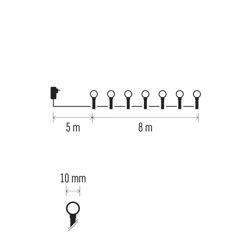 Guirlande de Noël LED, 80 lampes LED, 230 V, 8 fonctions, 13 m, IP44, blanc chaud