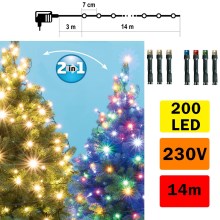 Guirlande de Noël LED d'extérieur 200xLED/5 fonctions 17m IP44 blanc chaud/multicolore