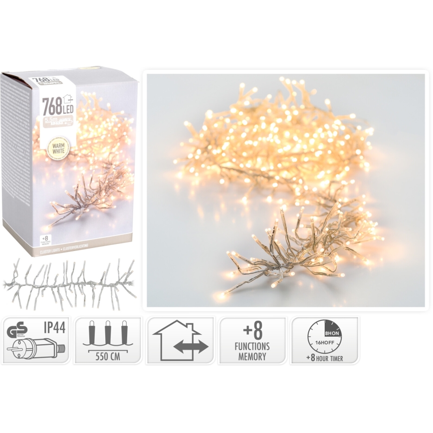 Guirlande de Noël LED d'extérieur 768xLED/230V/8 fonctions 8,5 m IP44 blanc chaud