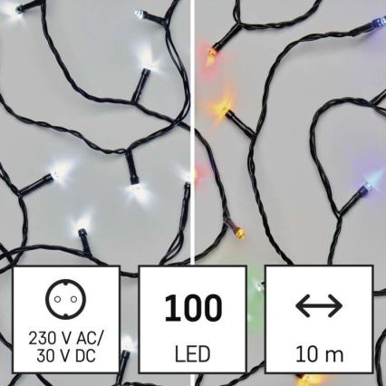 Guirlande de Noël LED extérieur 100xLED/8 modes 15m IP44 blanc froid/multicolore