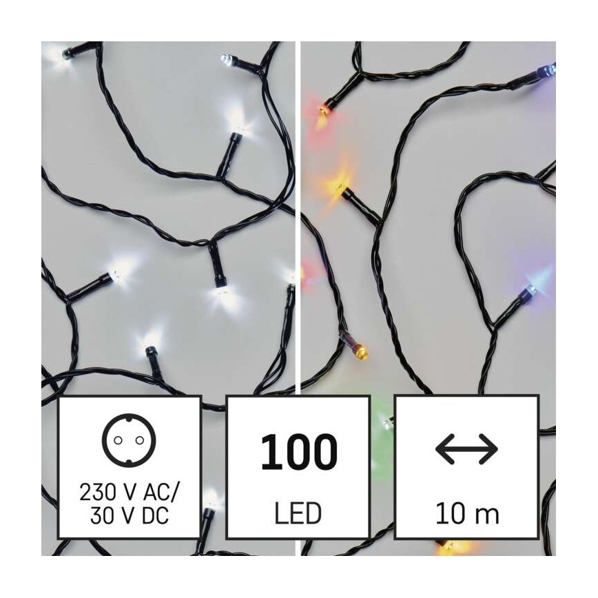 Guirlande de Noël LED extérieur 100xLED/8 modes 15m IP44 blanc froid/multicolore