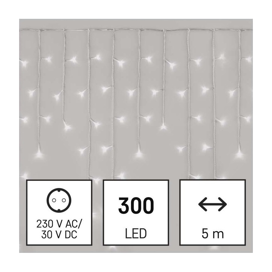 Guirlande de Noël LED extérieur 300xLED/8 modes10m IP44 blanc froid + télécommande
