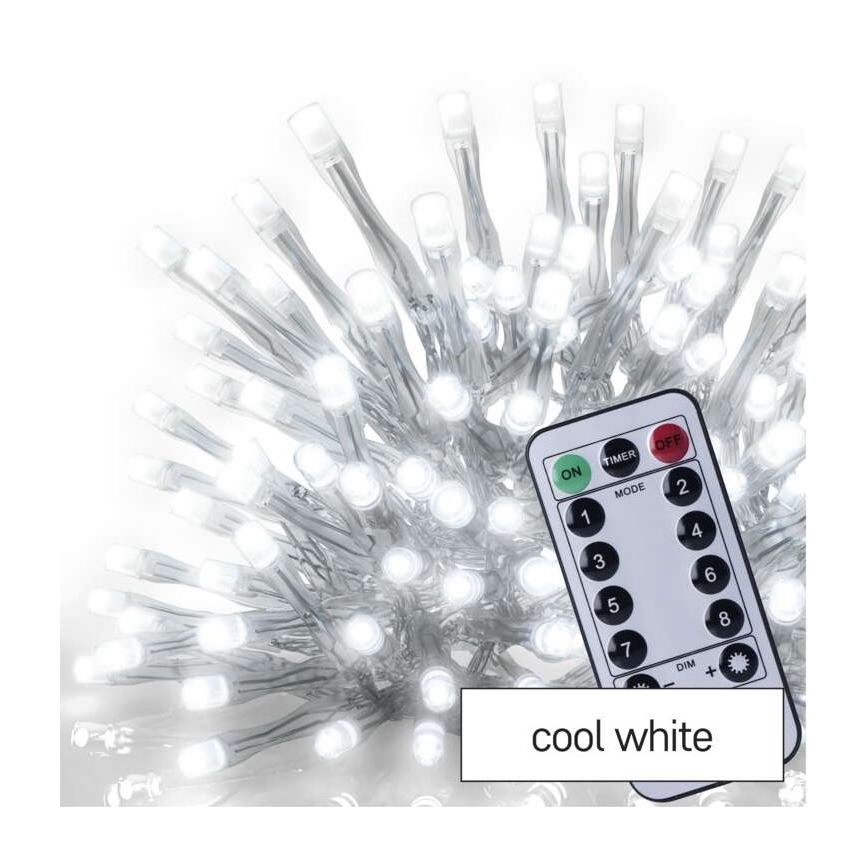 Guirlande de Noël LED extérieur 300xLED/8 modes10m IP44 blanc froid + télécommande