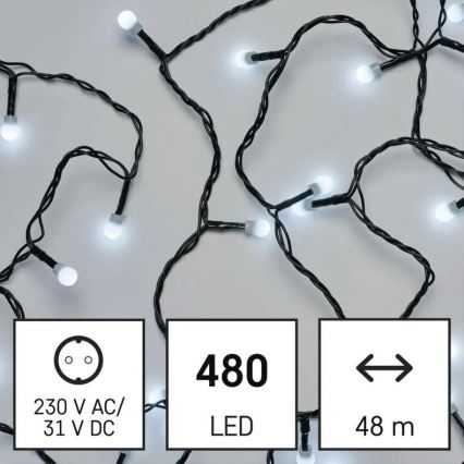 Guirlande de Noël LED extérieure 480 LED, 8 fonctions, 53 m, blanc froid, IP44