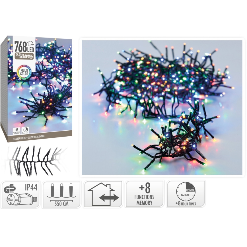 Guirlande de Noël LED extérieure 768xLED/230V/8 fonctions 8,5 m IP44 multicolore