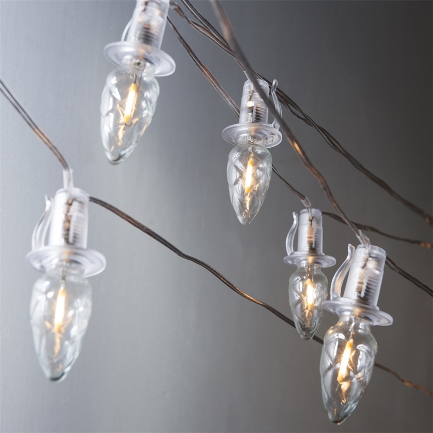 Guirlande de Noël LED extérieure CONE FILAMENT 20xE10 19m transparent/blanc chaud IP44, Made in the EU