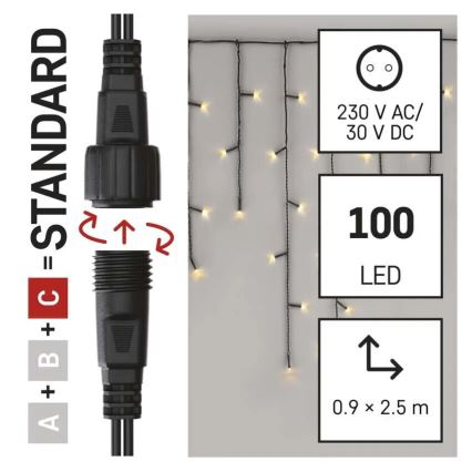 Guirlande de Noël LED pour extérieur 100xLED/2,5x0,9m IP44 blanc chaud