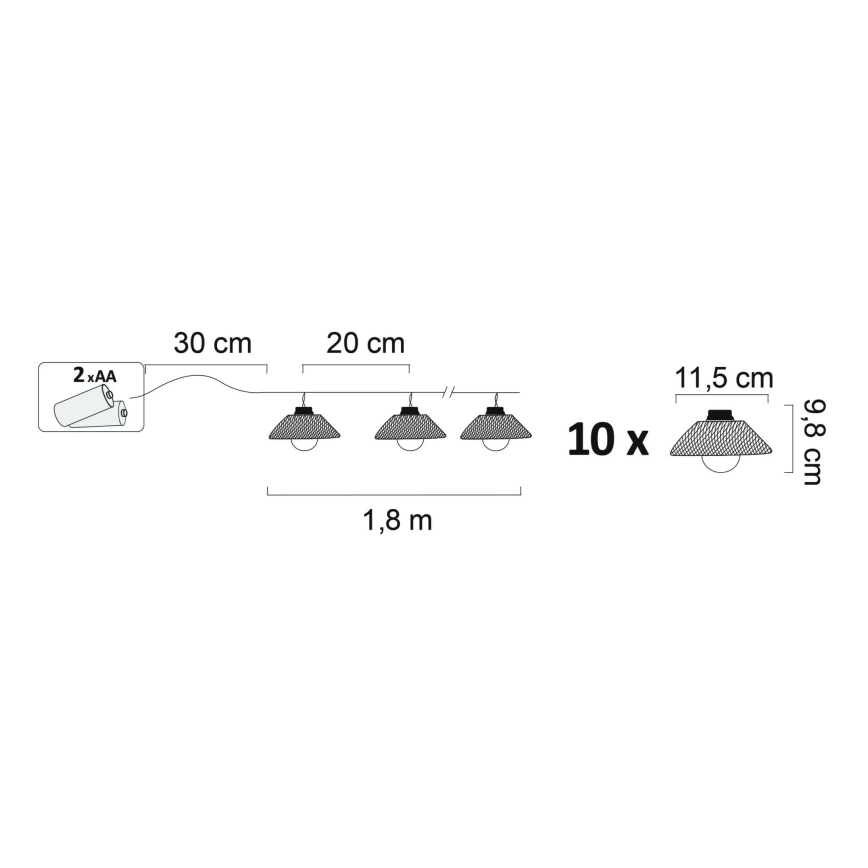 Guirlande décorative ASTRA 10xLED/2xAA 2,1 m noir