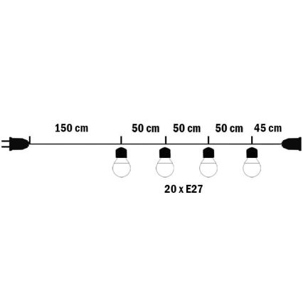 Guirlande décorative d'extérieur MIMOSA 20xE27/1,3W/230V IP44 10m
