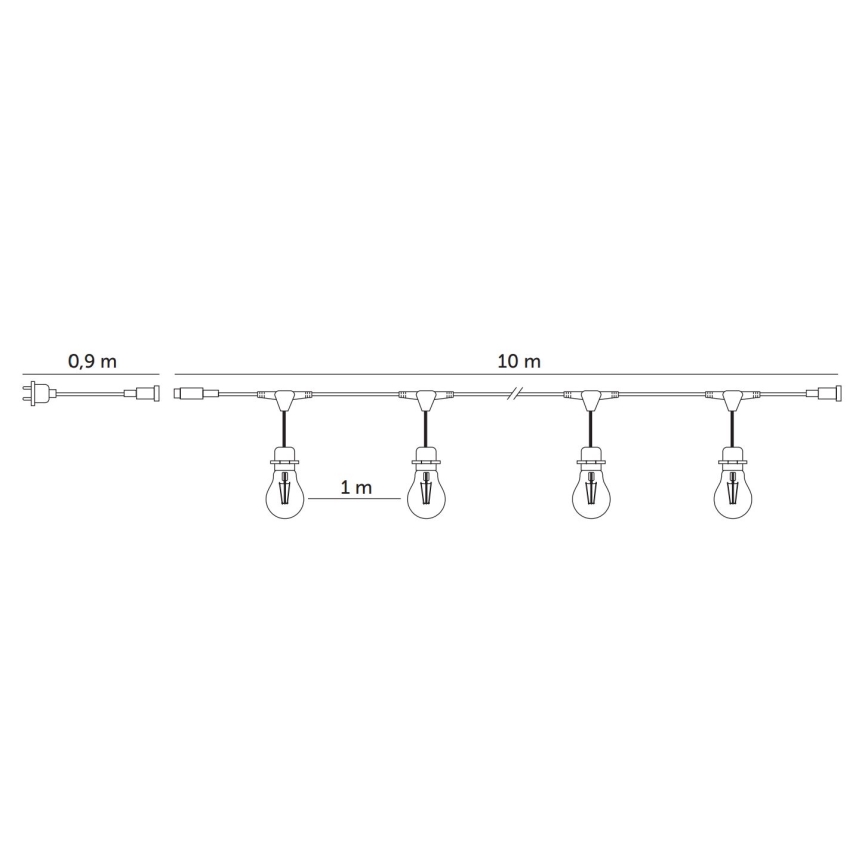 Guirlande décorative extérieure BAJA ST64 10xE27/1W/230V 10,9m IP44 blanc chaud