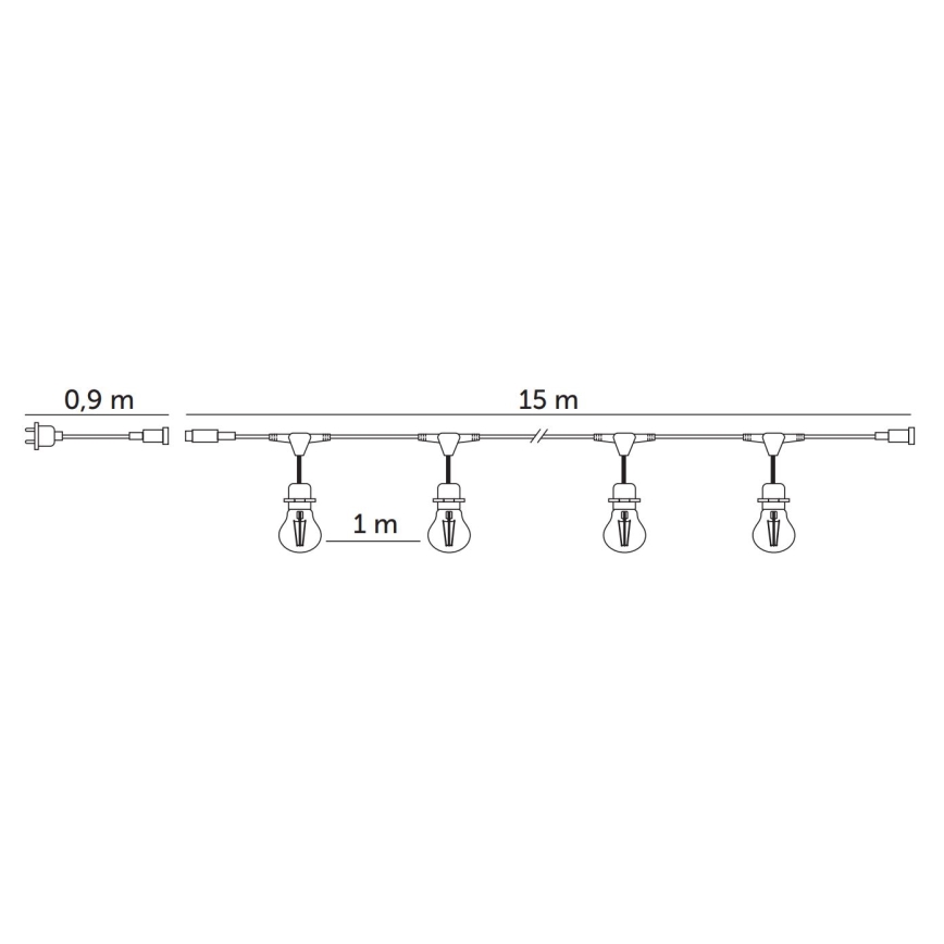Guirlande décorative extérieure BAJA ST64 15xE27/1W/230V 15,9m IP44 blanc chaud