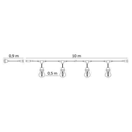 Guirlande décorative extérieure BAJA ST64 20xE27/1W/230V 10,9m IP44 blanc chaud