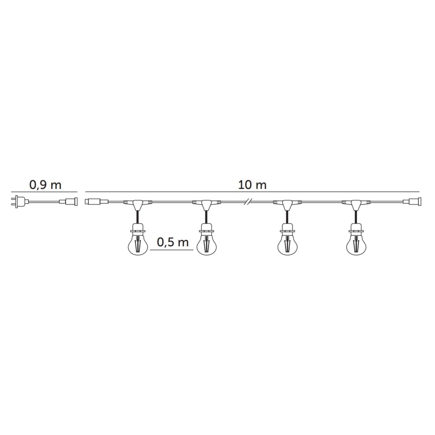 Guirlande décorative extérieure BAJA ST64 20xE27/1W/230V 10,9m IP44 blanc chaud
