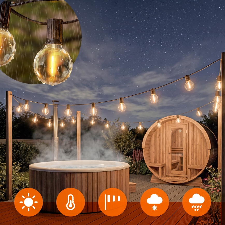 Guirlande lumineuse d'extérieur LED dimmable 36xE12/1W/24/230V 22,35 m IP65 noire + télécommande