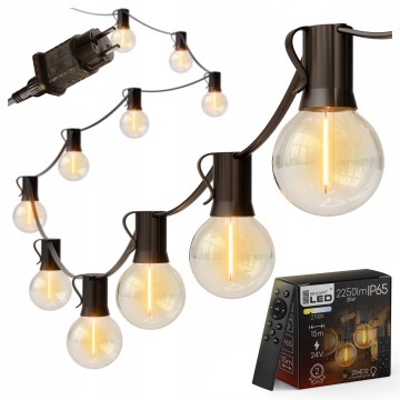 Guirlande décorative LED dimmable d'extérieur 25xE12/1W/24/230V 17,5 m IP65 noire + télécommande