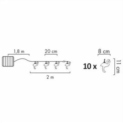 Guirlande décorative solaire 10xLED/1,2V 300 mAh 3,8 m IP44 flamant rose