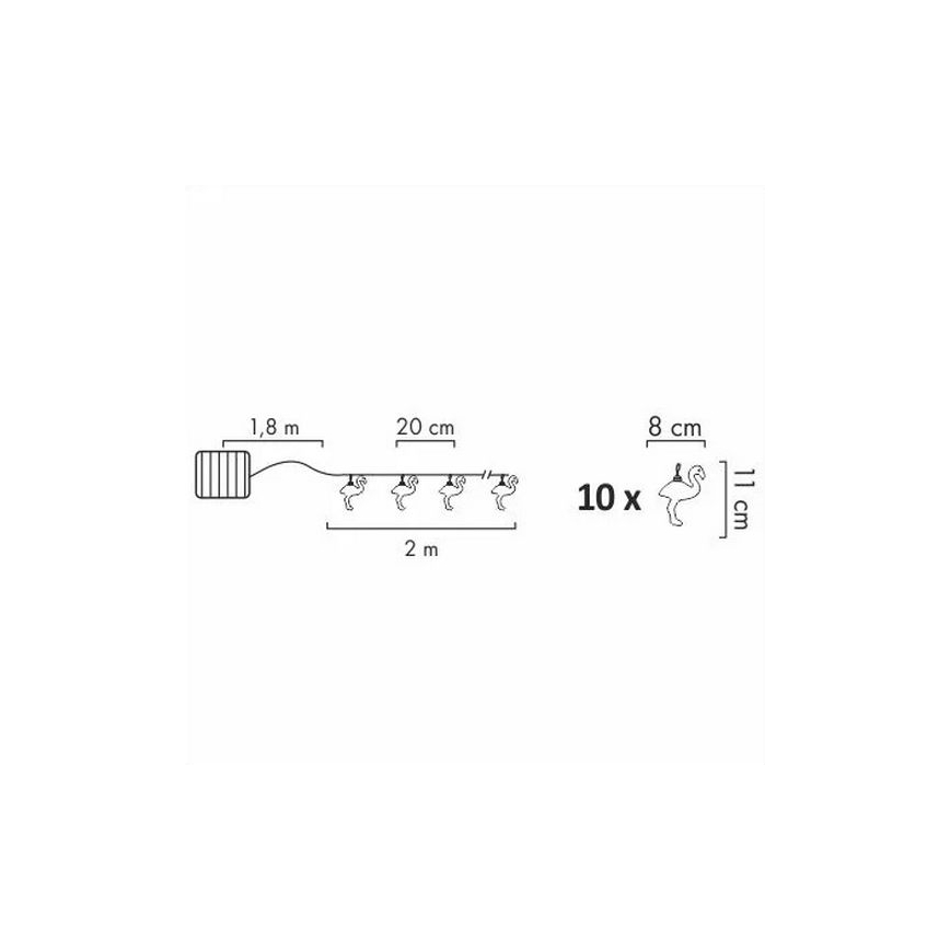 Guirlande décorative solaire 10xLED/1,2V 300 mAh 3,8 m IP44 flamant rose