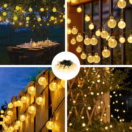 Guirlande décorative solaire BUBBLE 50xLED/8 fonctions 7m IP65 blanc chaud 600 mAh