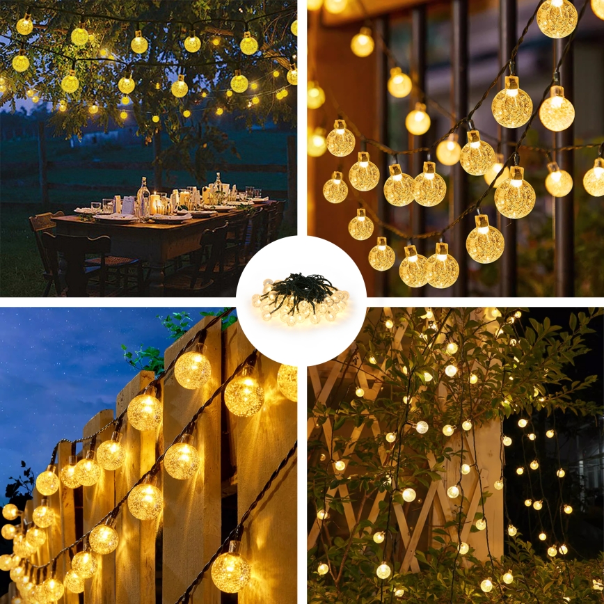 Guirlande décorative solaire BUBBLE 50xLED/8 fonctions 7m IP65 blanc chaud 600 mAh