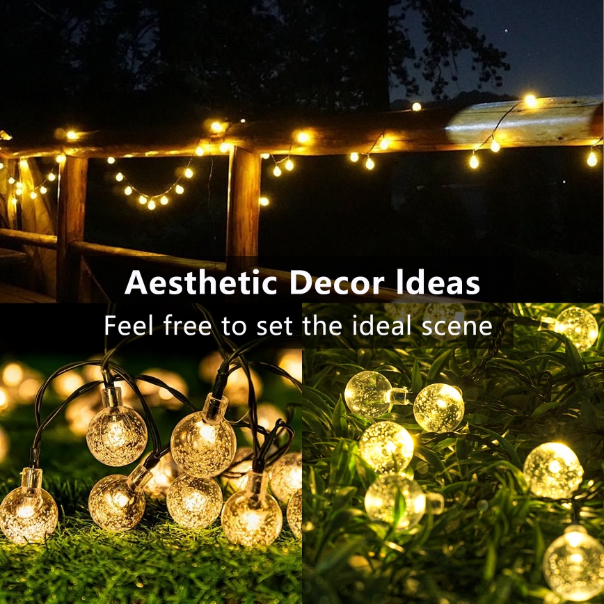 Guirlande décorative solaire BUBBLE 50xLED/8 fonctions 7m IP65 blanc chaud 600 mAh
