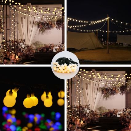Guirlande décorative solaire BUBBLE 50xLED/8 fonctions 7m IP65 blanc chaud 600 mAh