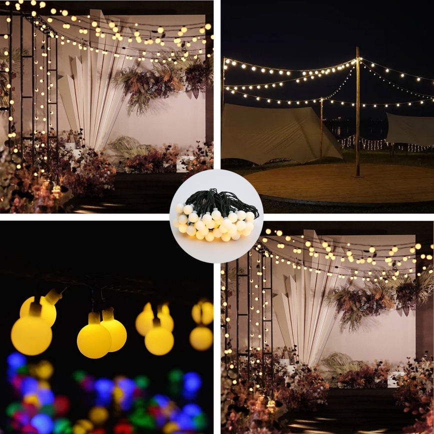 Guirlande décorative solaire BUBBLE 50xLED/8 fonctions 7m IP65 blanc chaud 600 mAh