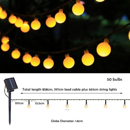 Guirlande décorative solaire BUBBLE 50xLED/8 fonctions 7m IP65 blanc chaud 600 mAh
