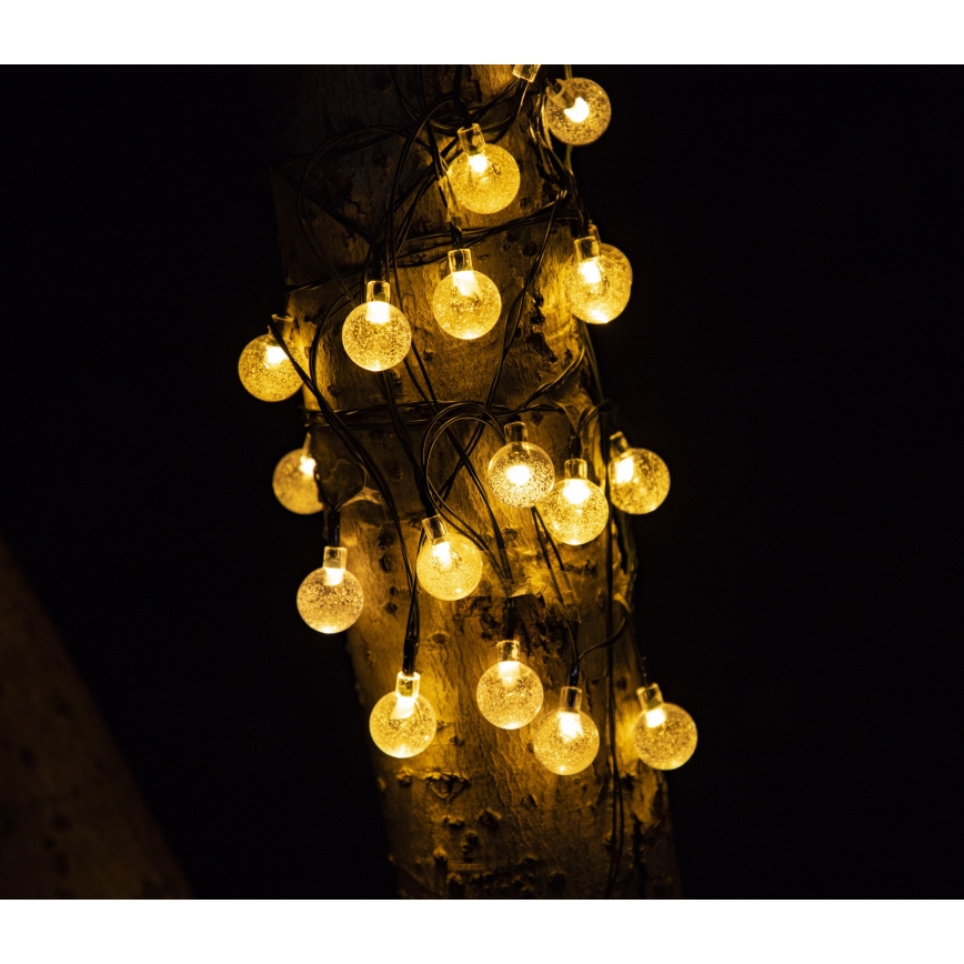 Guirlande décorative solaire BUBBLE GLASS 20xLED/8 fonctions 4,85 m 600 mAh IP44 blanc chaud