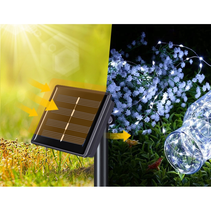 Guirlande décorative solaire LED 200xLED/1,2V 800 mAh 12 m IP44 noire