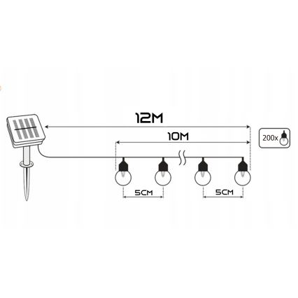 Guirlande décorative solaire LED 200xLED/1,2V 800 mAh 12 m IP44 noire