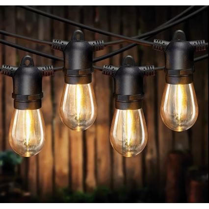 Guirlande décorative solaire LED à intensité variable 10xE27/0,3W/3/5V USB 2400 mAh 10,62 m IP65 noire + télécommande