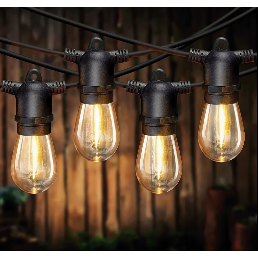 Guirlande décorative solaire LED à intensité variable 10xE27/0,3W/3/5V USB 2400 mAh 10,62 m IP65 noire + télécommande