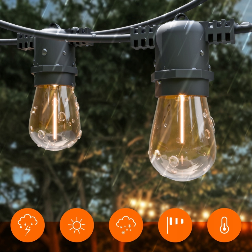 Guirlande décorative solaire LED à intensité variable 10xE27/0,3W/3/5V USB 2400 mAh 10,62 m IP65 noire + télécommande