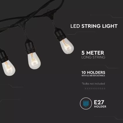 Guirlande d'extérieur STRING 5m 10xE27/40W/230V IP54