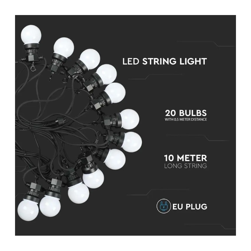 Guirlande extérieure STRING 10m 20xLED/0,5W/24/230V 3000K IP44