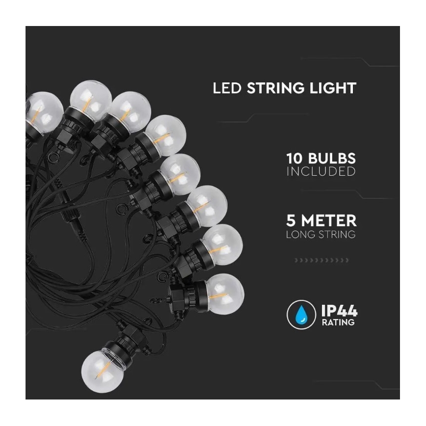 Guirlande extérieure STRING 5m 10xLED/0,4W/24/230V 3000K IP44