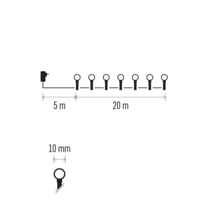 Guirlande LED 200 LED / 8 fonctions, 25 m, IP44, multicolore
