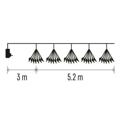 Guirlande LED 300 LEDs 5,2+3 m blanc chaud