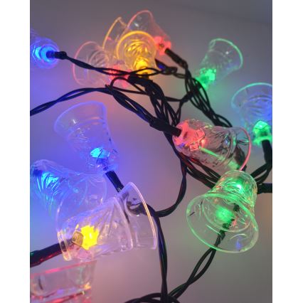 Guirlande LED de Noël d'extérieur 20 x LED / 2 x AA 2,2 m IP44 multicolore à clochettes