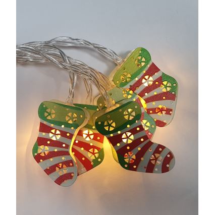 Guirlande LED de Noël extérieure 10xLED/2xAA 1,65 m IP44 blanc chaud chaussettes de Noël