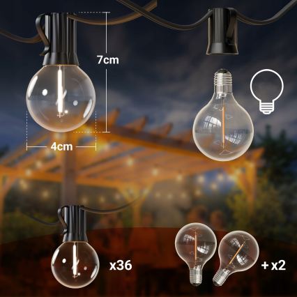 Guirlande LED décorative d'extérieur 36xE12/1W/230V 22,35 m IP65 noire
